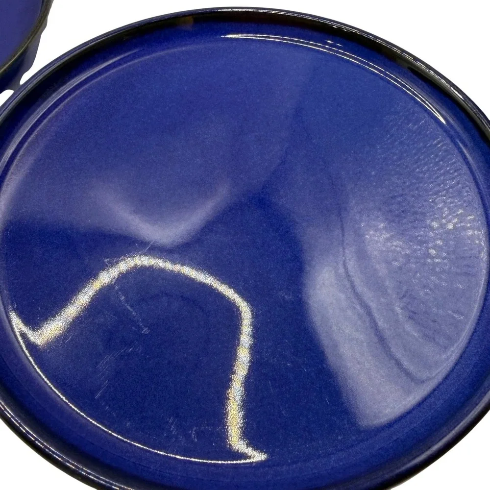 Bosmarlin Cobalt Blue‎ Stoneware Salad Plates Set of 2 Black Rim 8 Inch Ceramic